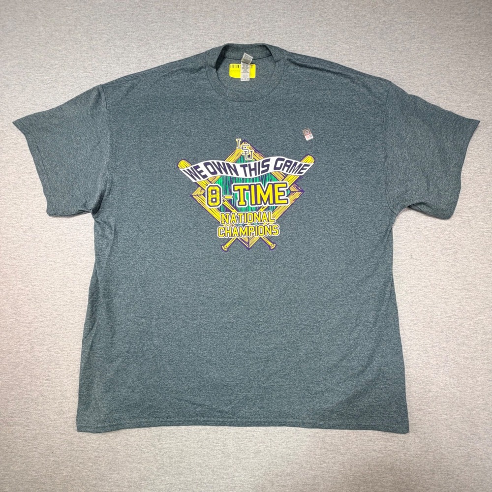 LSU Tigers Baseball 8-Time National Champions T-Shirt Mens 2XL Gray Gildan Tee